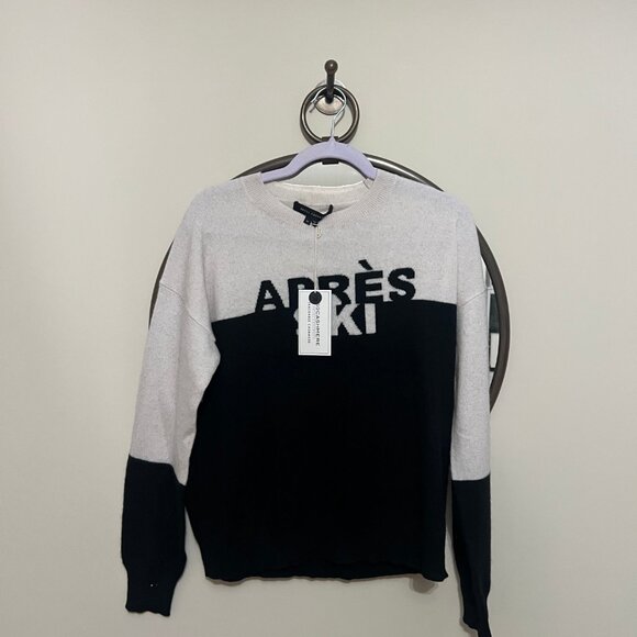 360 SKULL CASHMERE Sweater Womens Size Large Après Ski White/Black 100% Pullover - Picture 3 of 4